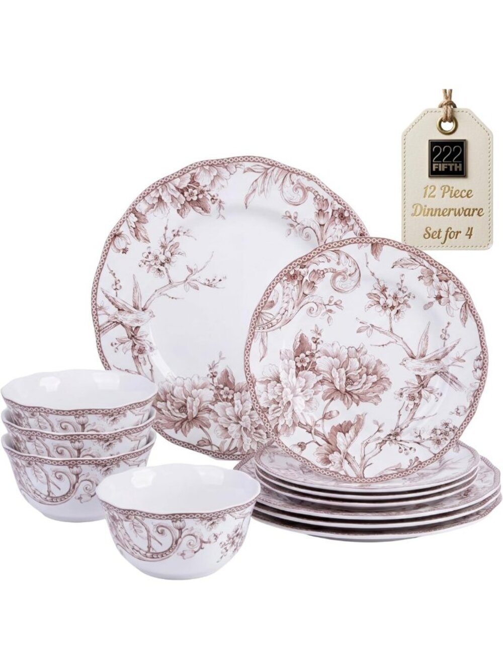 Elegant 12-Piece Dinnerware Set for 4 - Durable Porcelain, Microwave